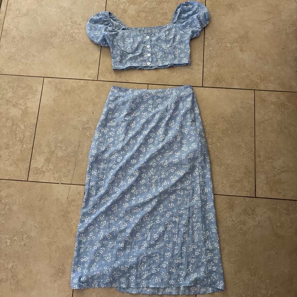 Floral Blue Two-Piece Set